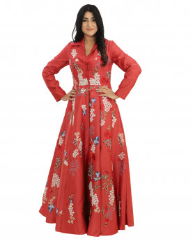Front Open Gown With Colorful Embroidery For Adult