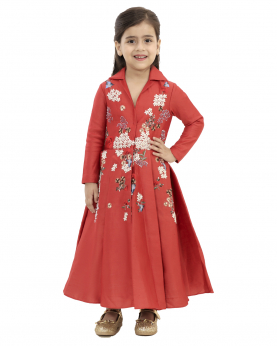 Mini Me Front Open Gown With Colorful Embroidery