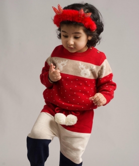 Soulful Reindeer Jacquard Christmas Red Sweater  