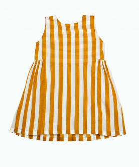 Side Gather Dress Mustard Stripe