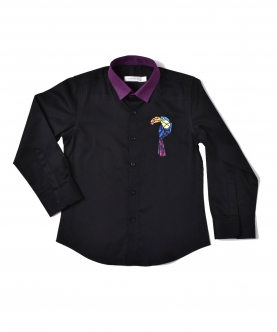 Black Shirt With Purple Collar & Embroidery On Chest