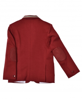 Red Blazer With Tape Detailing On Collar & Self Elbow Patch