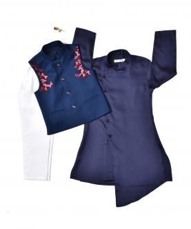Navy Blue Kurta With Embroidered West Coat