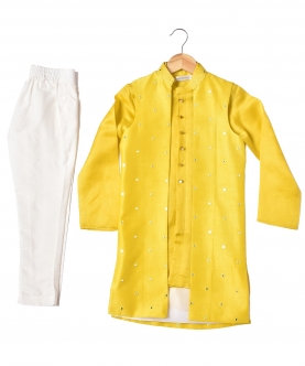 Yellow Kurta & Waist Coat With Embroidery