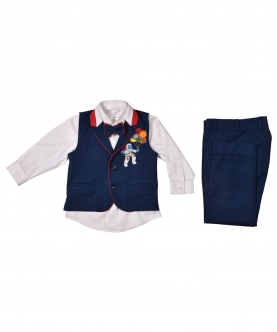 Astronaut Motif Embroidered Navy Waistcoat Set