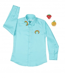 Rainbow Embroided In Blue Shirt