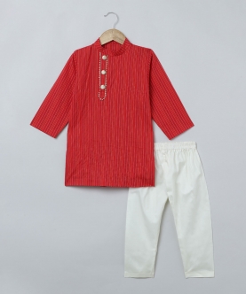Byb Premium Red Boys Katha Stitched Pure Cotton Kurta Pyjama