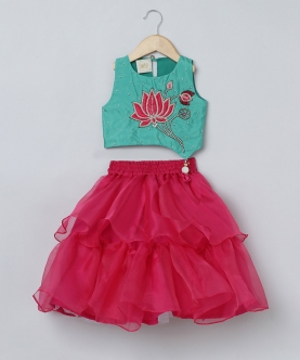 Lotus Hand Pearl And Beads Embroidery Banglore Skirt And Top