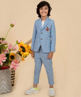 Sky Blue Suiting Blazer Set With Pants