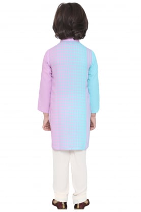 Sky blue and lavender printed kurta with patiala pants