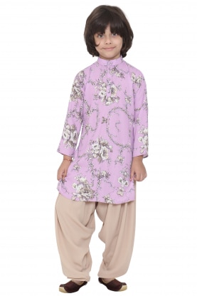 Lavender printed kurta with patiala pants