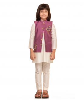 Ivory and pink kurta jacket set