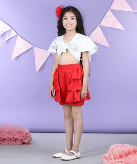Front Open Top And Shorts With Layred Frill On Sides