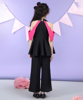 Peplum Top With Shoulder Cut Flaps Accompanied With Pants