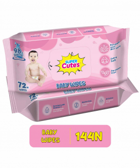 Super Cute's Premium Soft Cleansing Baby Wipes with Aloe Vera, Enriched with Vitamin E, and Paraben Free | 72 Wipes | Combo of 2
