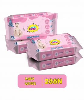 Super Cute's Premium Soft Cleansing Baby Wipes with Aloe Vera, Enriched with Vitamin E, and Paraben Free | 72 Wipes | Combo of 4