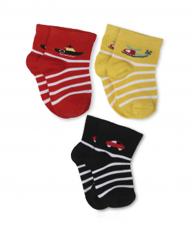  Stripe Boys Socks Black-Mustard & Red