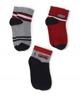  Stripe Boys Socks Lite Grey-Navy & Red