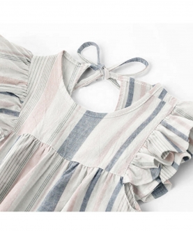 Pink & Grey Stripe 100% Organic Sleeves Nightdress