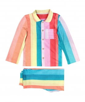 Full Sleeved Collared Pajama Set - Rainbow