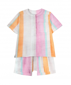 100% Organic Pajama Short Set   Pink & Orange Stripe