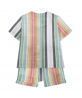 100% Organic Pajama Short Set   Orange & Green Stripe