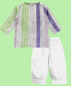 100% Organic Pajama Kurta Set Green & Purple Stripe
