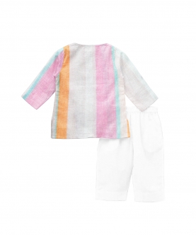 100% Organic Pajama Kurta set Pink & Orange Stripe