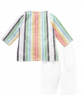 100% Organic Pajama Kurta set Orange & Green Stripe