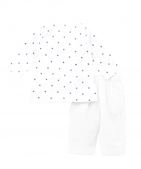 100% Organic Pajama Kurta set Cream & Navy Blue Dot