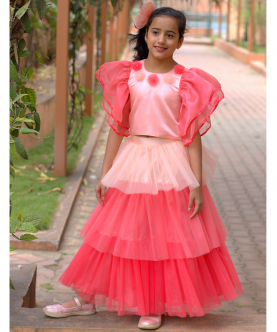 Butterfly Sleeved Top With Ruffle Skirts