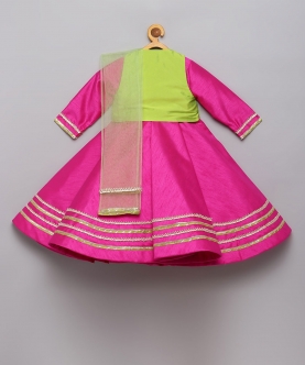 Fuchsia Pink Anarkali Gown with Green Jacket