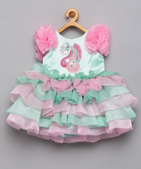 Pink Mint Fluff Ball Unicorn Dress