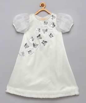 White Silver A-line Butterfly Dress