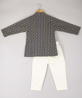 Teal Blue Sequins And Thread Embroidered Kurta With Pyjama