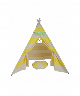 Yellow Striped Tee Pee Tent With Matching Bunting