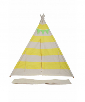 Yellow Striped Tee Pee Tent With Matching Bunting