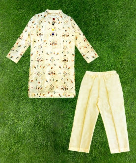 Colorful embroidered kurta set for boys with shawl
