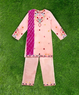 Pink colorful embroidery kurti set