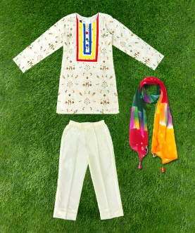 Colorful embroidered kurta and jacket set