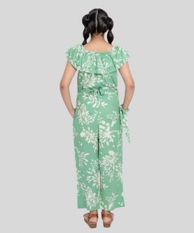 Floral Printed Jumpsuit Ruffled Sleeves With Scrunchies
