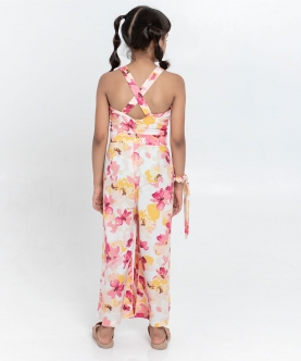 Floral Printed Jumpsuit Backless Style With Scrunchies