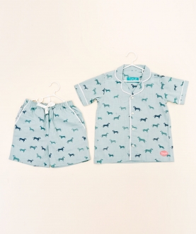 Monocrome Blue Dogs Style Shirt And Short