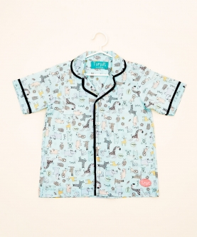 Blue Zoo Animals Style Shirt With Shorts