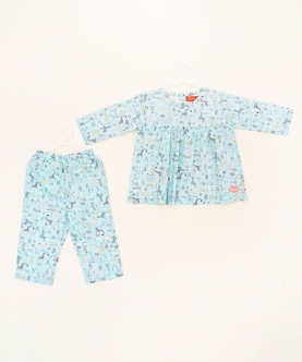Blue Zoo Animals Style Top With Pants