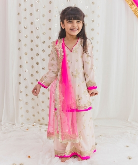 Pastel Pink Sequin Hand Embroidered Sharara Set