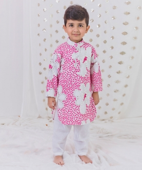 Pink And White Kurta Pajama Set