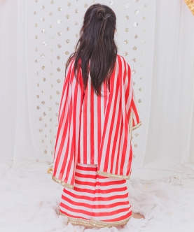 Red And White Striped Sharara Set