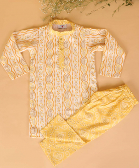 Yellow Bandhani Kurta Pyjama Set