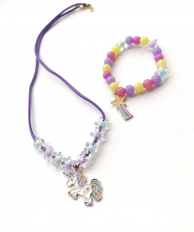 Unicorn Necklace Bracelet Set- Purple
